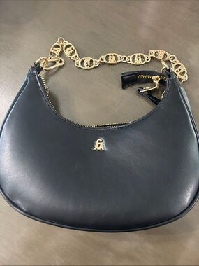 Steve Madden Black Crescent Shoulder Bag with Gold Chain